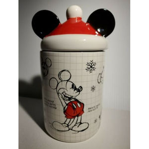 Disney Mickey Mouse Christmas Sketchbook Jar Canister Container Lid Ears White